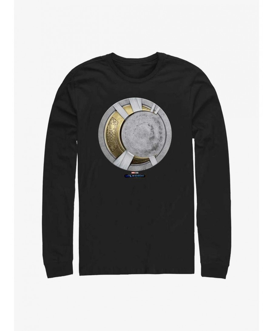 Fashion Marvel Moon Knight Moon Gold Icon Long Sleeve T-Shirt $10.26 T-Shirts