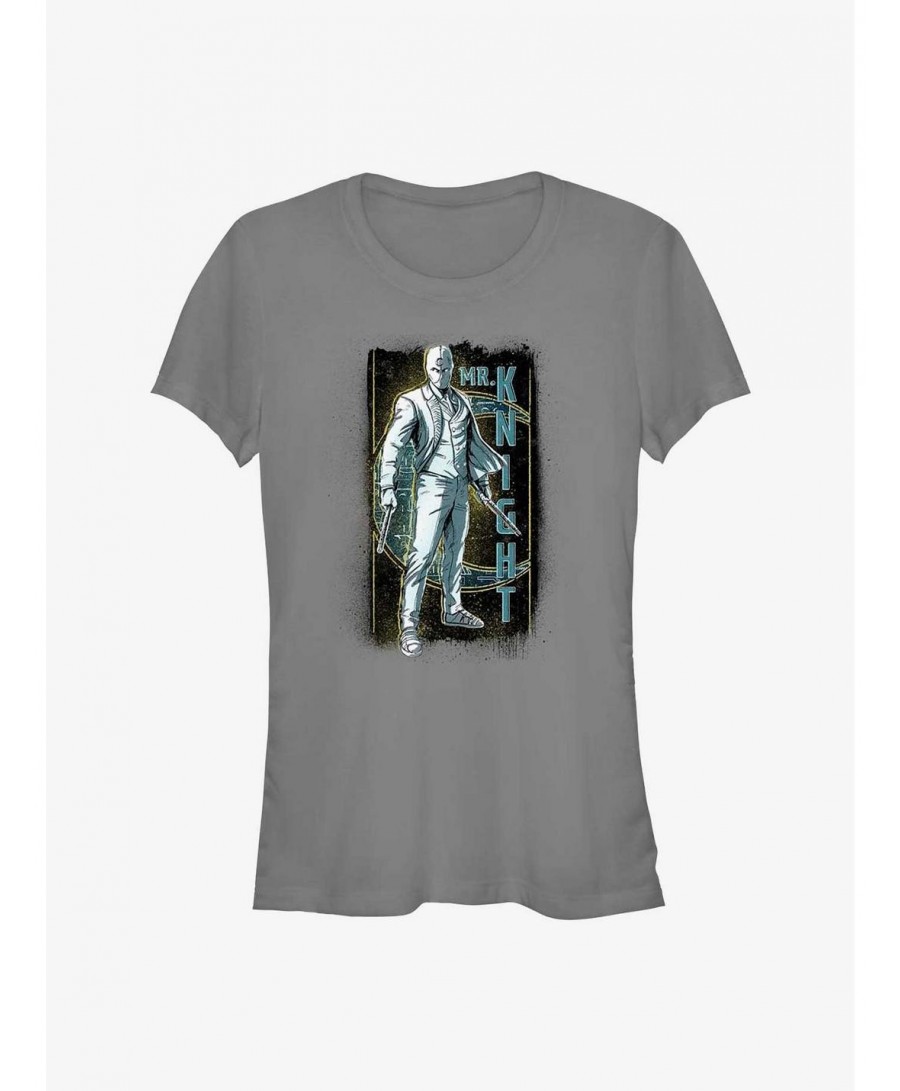 Festival Price Marvel Moon Knight Mr. Knight Grunge Badge Girls T-Shirt $8.76 T-Shirts