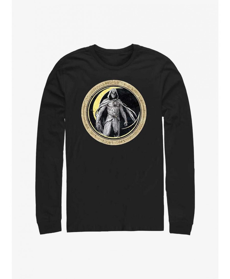 Limited-time Offer Marvel Moon Knight Circle Badge Long-Sleeve T-Shirt $8.76 T-Shirts