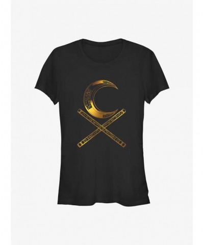 Sale Item Marvel Moon Knight Moon Baton Glyphs Girls T-Shirt $7.97 T-Shirts